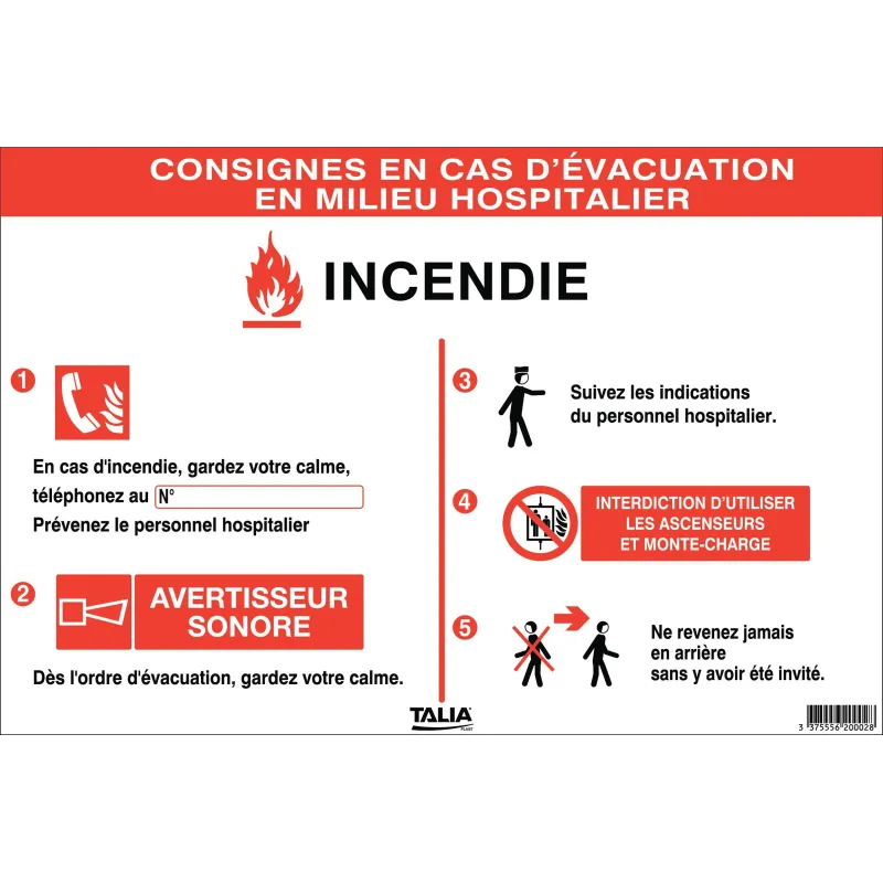 CONSIGNES D'EVACUATION EN MILI Taliaplast 620002 | 620002 CONSIGNES D'EVACUATION EN MILI Taliaplast 620002 | 620002
