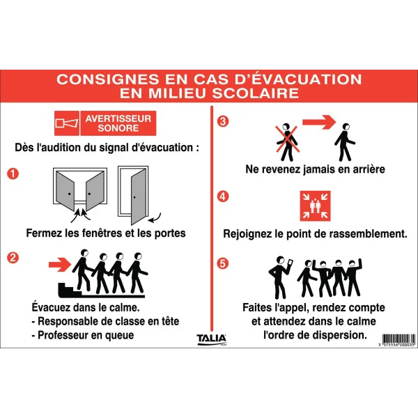 CONSIGNES D'EVACUATION EN MILI Taliaplast 620003 | 620003 CONSIGNES D'EVACUATION EN MILI Taliaplast 620003 | 620003