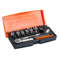 BAHCO Jeu de douilles 1/4" avec profil hexagonal, dimensions métriques, et embouts - 24 pcs/coffret SL24 | BAHSL24