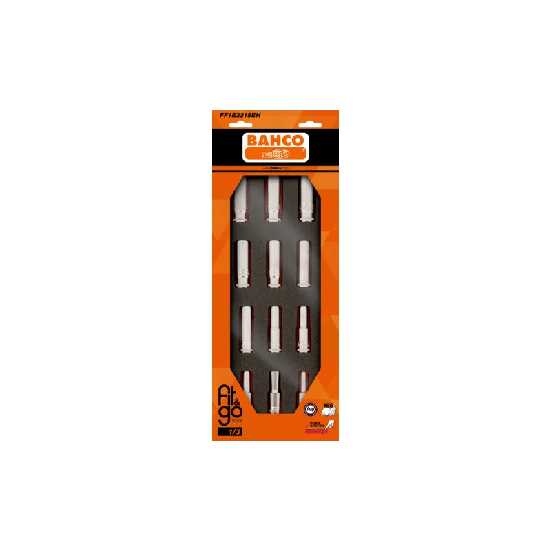 BAHCO Module mousse Fit&Go 1/3, douilles longues 1/2" - 12 Pcs emballage individuel FF1E2215EH | BAHFF1E2215EH