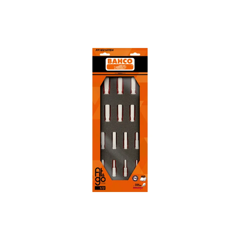 BAHCO Module mousse Fit&Go 1/3, douilles longues 3/8" - 14 Pcs emballage individuel FF1E2107EH | BAHFF1E2107EH