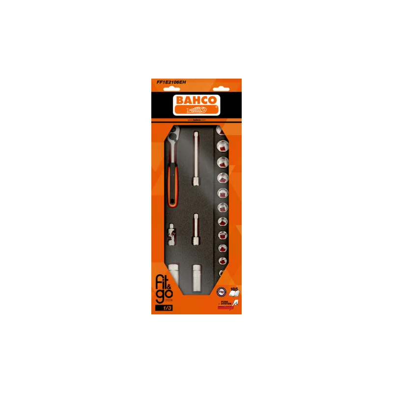 BAHCO Module mousse Fit&Go 1/3, douilles 3/8" - 18 Pcs emballage individuel FF1E2106EH | BAHFF1E2106EH