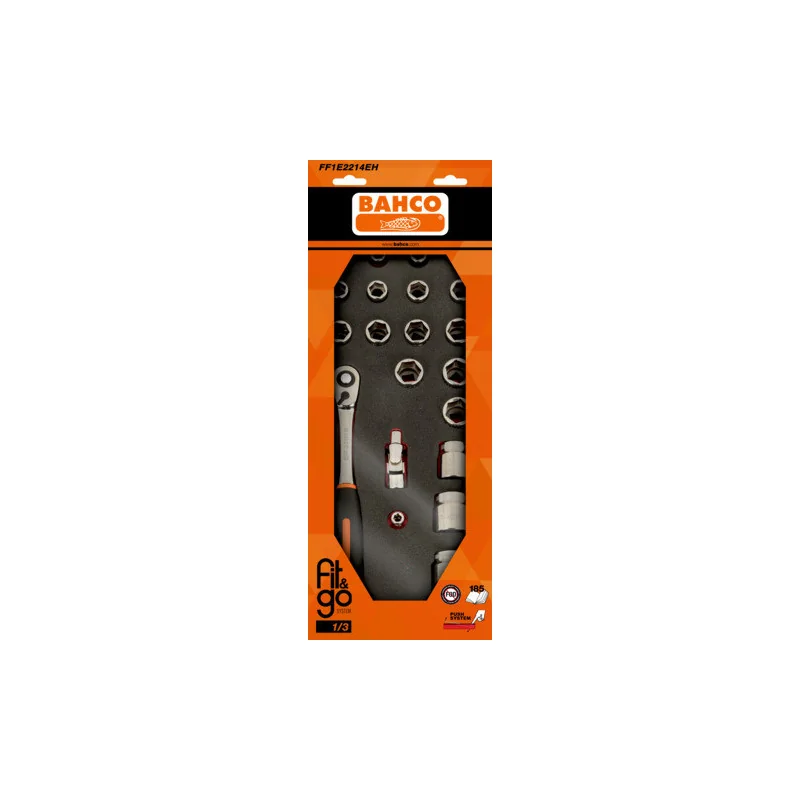 BAHCO Module mousse Fit&Go 1/3, douilles 1/2"- 21 Pcs emballage individuel FF1E2214EH | BAHFF1E2214EH