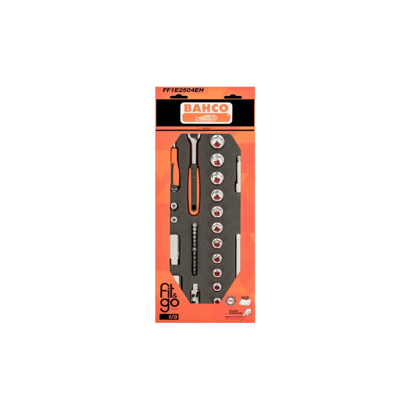 BAHCO Module mousse Fit&Go 1/3, douilles 1/4" & 3/8" - 33 Pcs emballage individuel FF1E2504EH | BAHFF1E2504EH