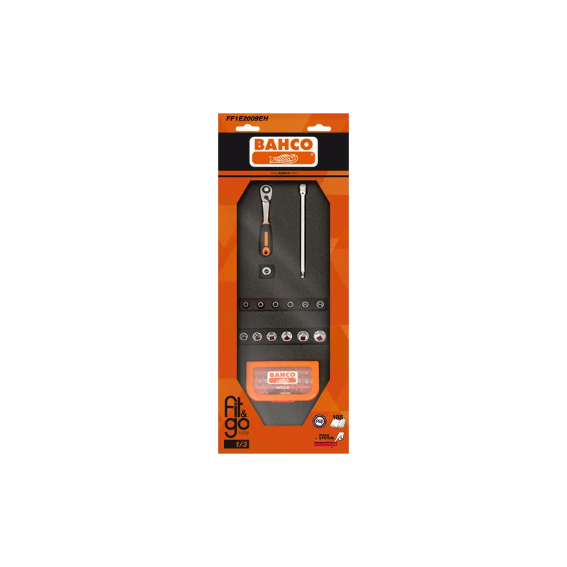 BAHCO Module mousse Fit&Go 1/3, douilles 1/4" & jeu d'embouts - 46 Pcs emballage individuel FF1E2009EH | BAHFF1E2009EH