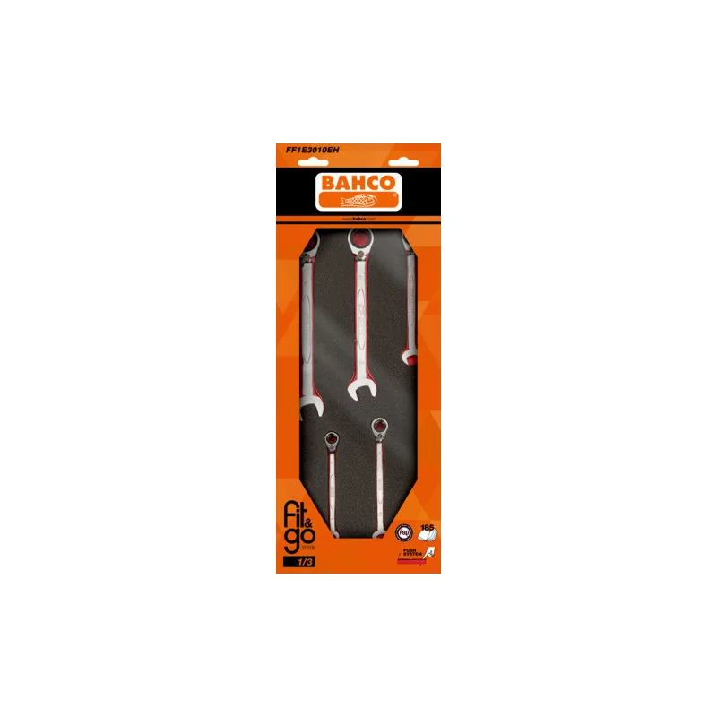 BAHCO Module mousse Fit&Go 1/3, clés à cliquet 1RM - 5 Pcs emballage individuel FF1E3010EH | BAHFF1E3010EH