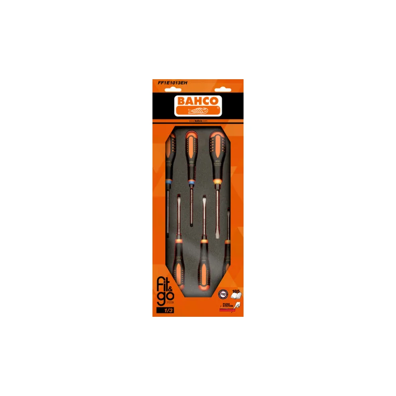 BAHCO Module mousse Fit&Go 1/3, tournevis ERGO™ à lame traversante - 6 Pcs emballage individuel FF1E1013EH | BAHFF1E1013EH