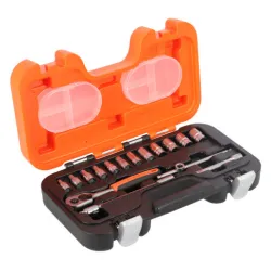 BAHCO Jeu de douilles 6 pans 1/4", dimensions métriques, et cliquet - 16 pcs/coffret S160 | BAHS160