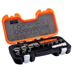 BAHCO Jeu de douilles à lame traversant avec cliquet à tête articulée/rallonges - 14 pcs/coffret S140T | BAHS140T