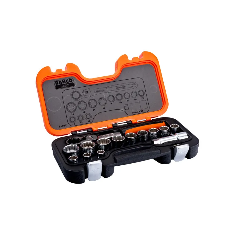 BAHCO Jeu de douilles à lame traversant avec cliquet à tête articulée/rallonges - 14 pcs/coffret S140T | BAHS140T BAHCO Jeu de douilles à lame traversant avec cliquet à tête articulée/rallonges - 14 pcs/coffret S140T | BAHS140T