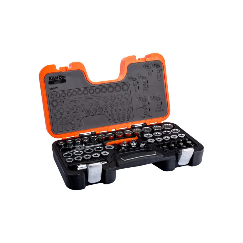 BAHCO Jeu de douilles à lame traversant avec cliquet à tête articulée/adaptateurs - 53 pcs/coffret S530T | BAHS530T BAHCO Jeu de douilles à lame traversant avec cliquet à tête articulée/adaptateurs - 53 pcs/coffret S530T | BAHS530T