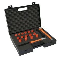 Coffret de douilles et accessoires 3/8'' isolés 1000V - 8 à 23 mm - 17 pièces KSTOOLS 112.3817 | 112.3817