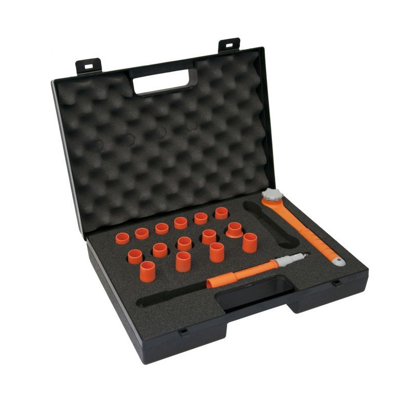 Coffret de douilles et accessoires 3/8'' isolés 1000V - 8 à 23 mm - 17 pièces KSTOOLS 112.3817 | 112.3817