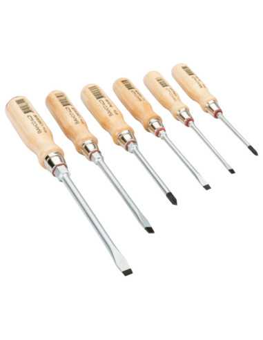 Jeu de tournevis à douille 6 pans pour vis à fente/Phillips avec manche en bois - 6 pcs