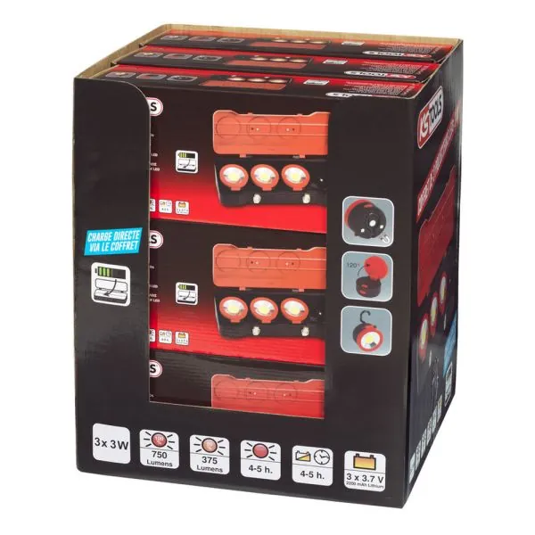 Présentoir de 9 coffrets de 3 projecteurs LEDs | Vis bois | Ekibat