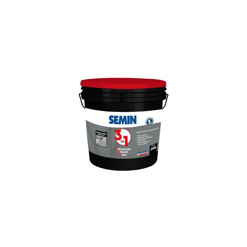 SEMIN 3 EN 1 Garnissage, Lissage et Joint SEAU Rouge | 20 KG | A12959 SEMIN 3 EN 1 Garnissage, Lissage et Joint SEAU Rouge | 20 KG | A12959