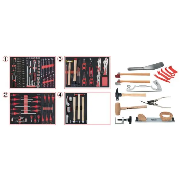 Composition d'outils pour la carrosserie . 166 pièces | Clés & Douille