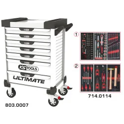 Servante ULTIMATE blanche 7 tiroirs équipée de 114 | Rangement atelier