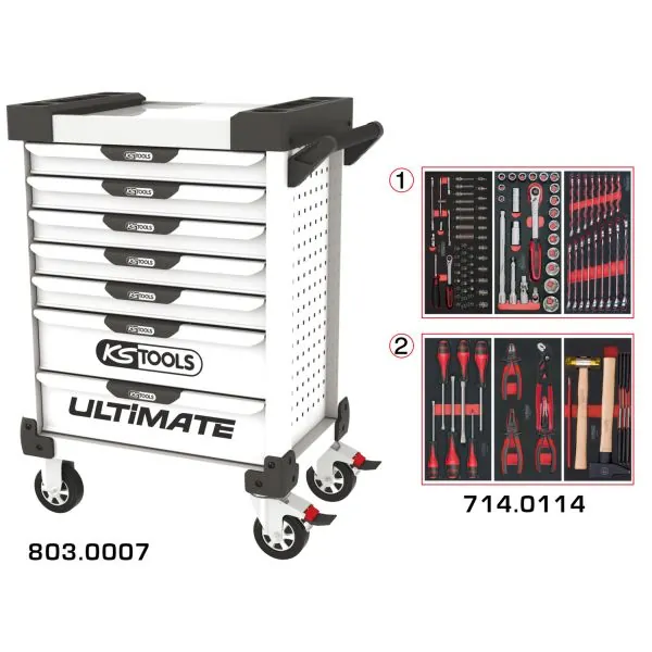 Servante ULTIMATE blanche 7 tiroirs équipée de 114 | Rangement atelier