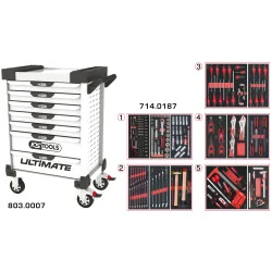 Servante ULTIMATE blanche 7 tiroirs équipée de 187 | Rangement atelier