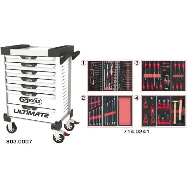 Servante ULTIMATE blanche 7 tiroirs équipée de 241 | Rangement atelier