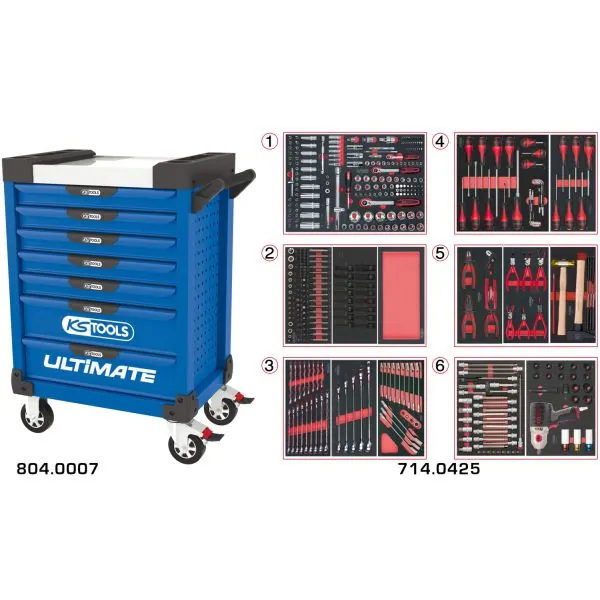 Servante ULTIMATE bleue 7 tiroirs équipée de 429 | Rangement atelier |