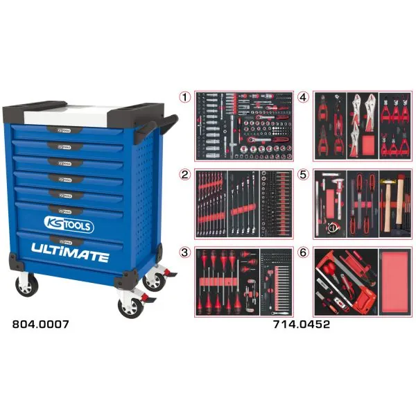 Servante ULTIMATE bleue 7 tiroirs équipée de 455 | Rangement atelier |