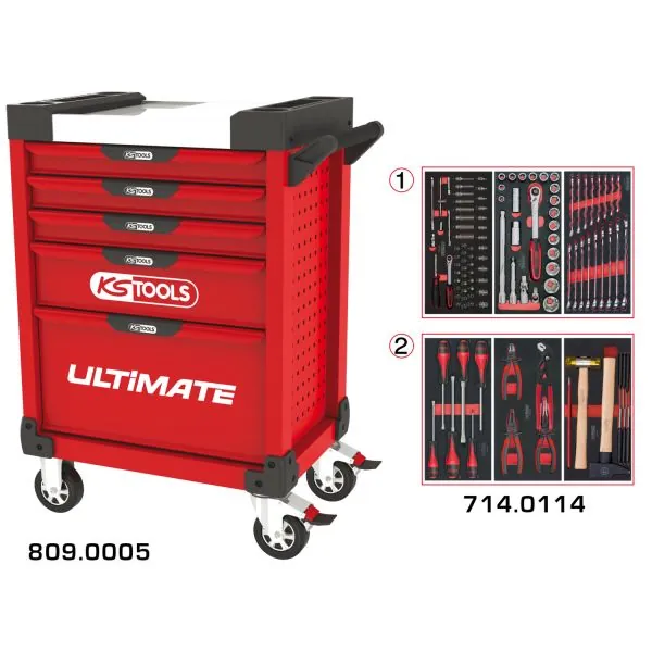 Servante ULTIMATE rouge 5 tiroirs équipée de 114 | Rangement atelier |