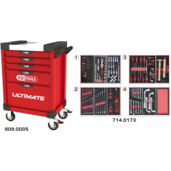 Servante ULTIMATE rouge 5 tiroirs équipée de 173 | Rangement atelier |