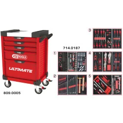 Servante ULTIMATE rouge 5 tiroirs équipée de 187 | Rangement atelier |