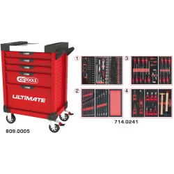 Servante ULTIMATE rouge 5 tiroirs équipée de 241 | Rangement atelier |