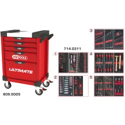 Servante ULTIMATE rouge 5 tiroirs équipée de 311 | Rangement atelier |