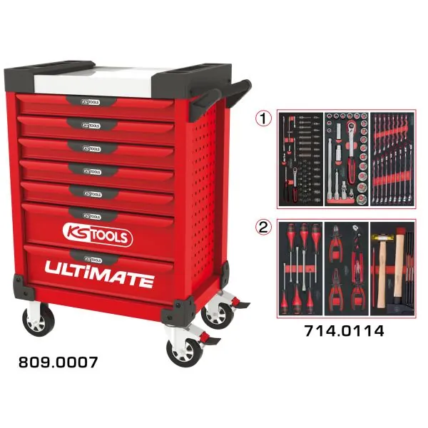 Servante ULTIMATE rouge 7 tiroirs équipée de 114 | Rangement atelier |