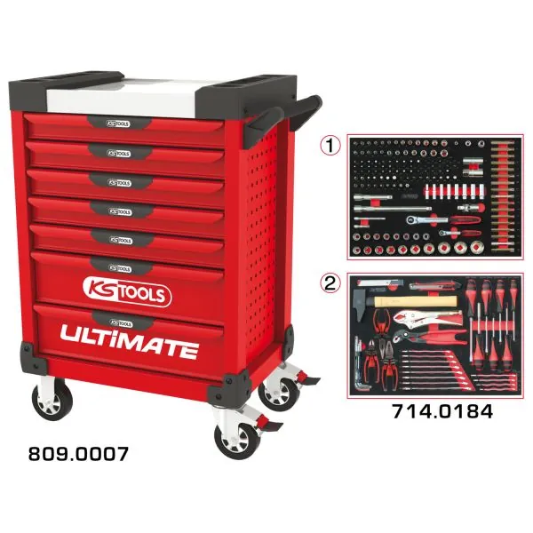 Servante ULTIMATE rouge 7 tiroirs équipée de 184 | Rangement atelier |