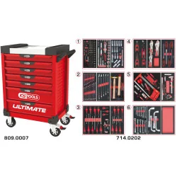 Servante ULTIMATE rouge 7 tiroirs équipée de 202 | Rangement atelier |