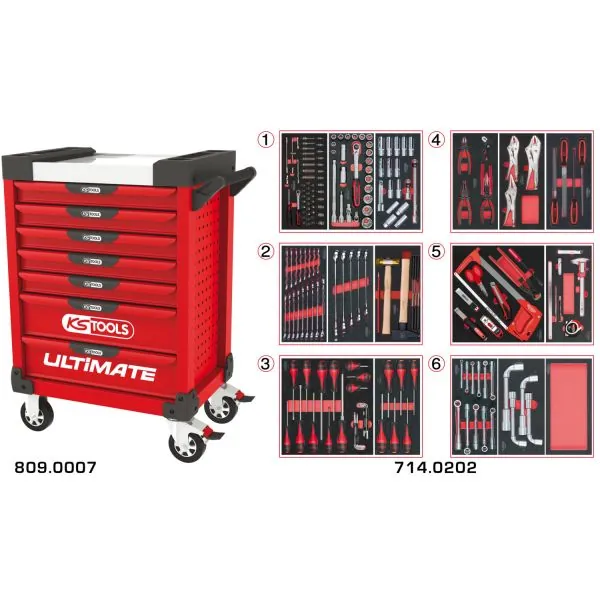 Servante ULTIMATE rouge 7 tiroirs équipée de 202 | Rangement atelier |