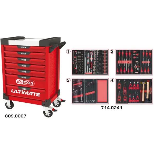 Servante ULTIMATE rouge 7 tiroirs équipée de 241 | Rangement atelier |
