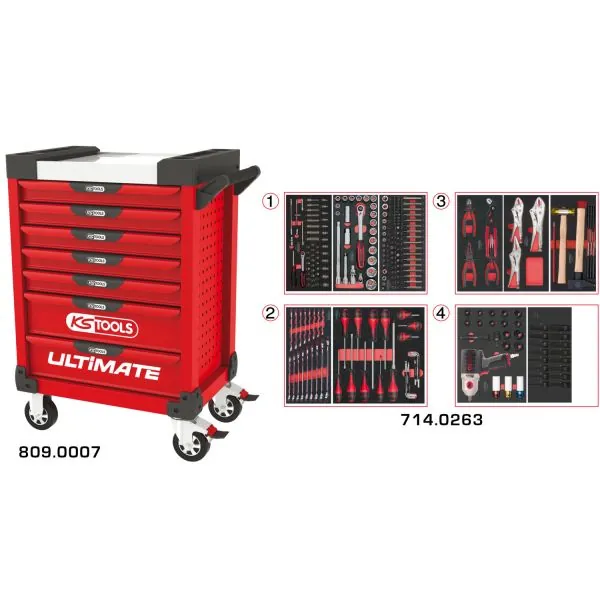 Servante ULTIMATE rouge 7 tiroirs équipée de 263 | Rangement atelier |