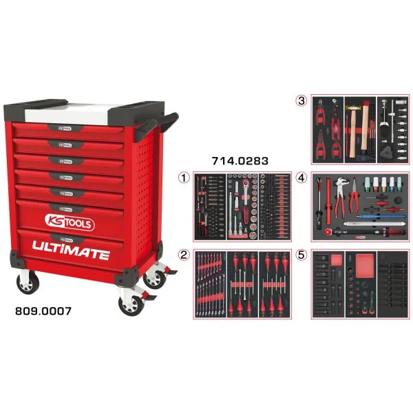 Servante ULTIMATE rouge 7 tiroirs équipée de 283 | Rangement atelier |