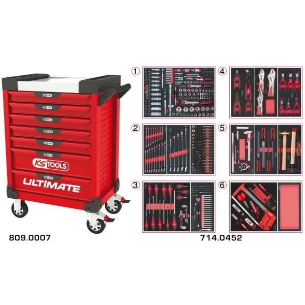 Servante ULTIMATE rouge 7 tiroirs équipée de 455 | Rangement atelier |