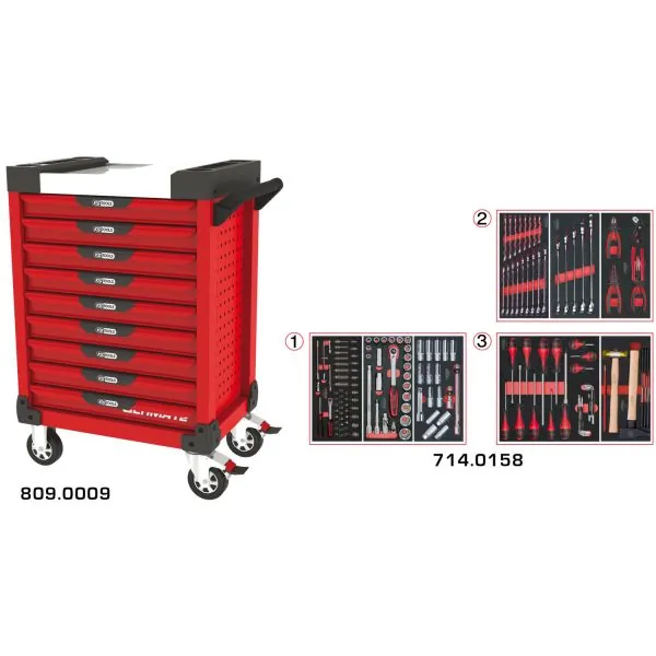 Servante ULTIMATE rouge 9 tiroirs équipée de 158 | Rangement atelier |