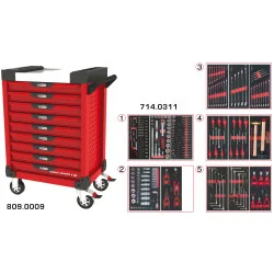 Servante ULTIMATE rouge 9 tiroirs équipée de 311 | Rangement atelier |