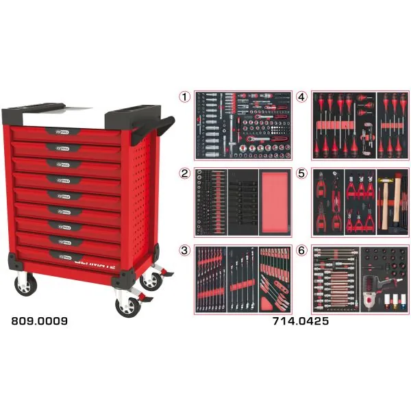 Servante ULTIMATE rouge 9 tiroirs équipée de 429 | Rangement atelier |