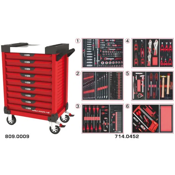 Servante ULTIMATE rouge 9 tiroirs équipée de 455 | Rangement atelier |