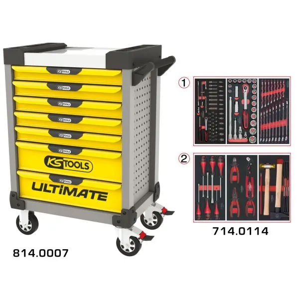 Servante ULTIMATE jaune et gris 7 tiroirs équipée | Rangement atelier