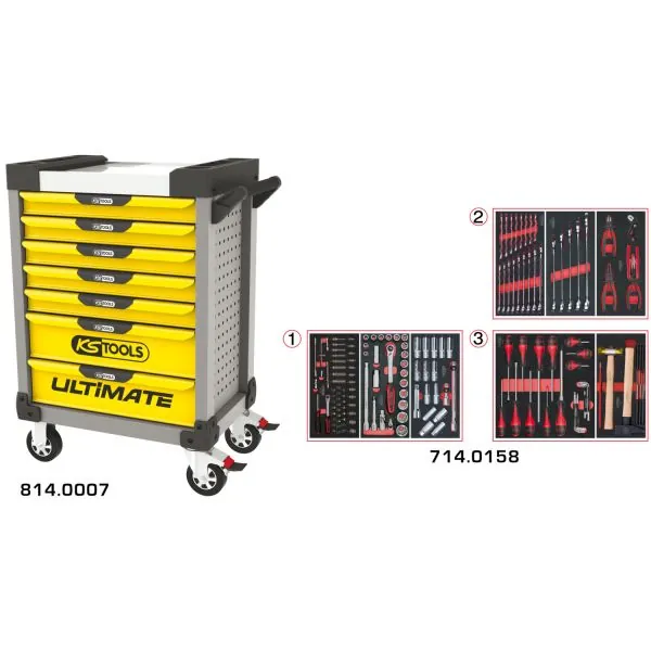 Servante ULTIMATE grise et jaune 7 tiroirs équipée | Rangement atelier