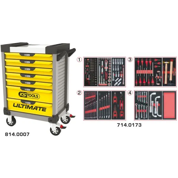 Servante ULTIMATE grise et jaune 7 tiroirs équipée | Rangement atelier