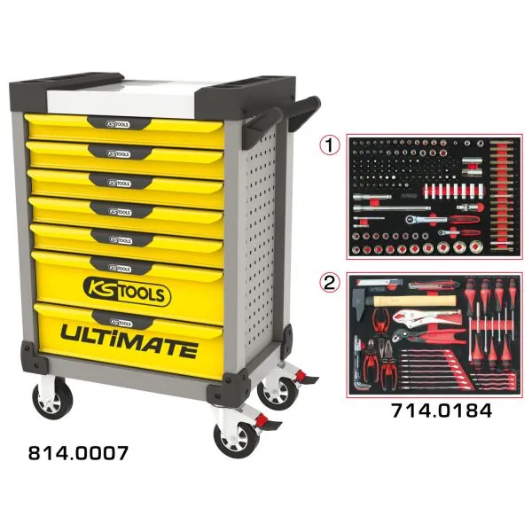 Servante ULTIMATE jaune et grise 7 tiroirs équipée | Rangement atelier