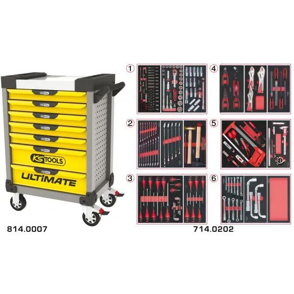 Servante ULTIMATE grise et jaune 7 tiroirs équipée | Rangement atelier