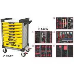 Servante ULTIMATE grise et jaune 7 tiroirs équipée | Rangement atelier